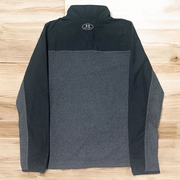 Under Armour Youth Large ColdGear 1/4 Zip Pullover Jacket Black Gray Fleece - Picture 2 of 3